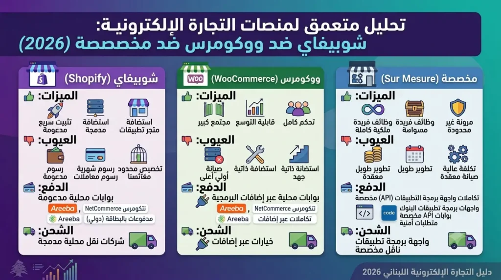 مقارنة منصات التجارة الإلكترونية للبائعين اللبنانيين 2026