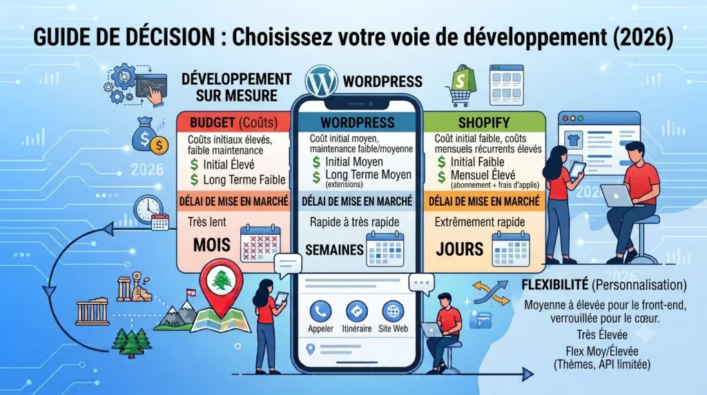Développement Sur Mesure vs WordPress vs Shopify (2026)