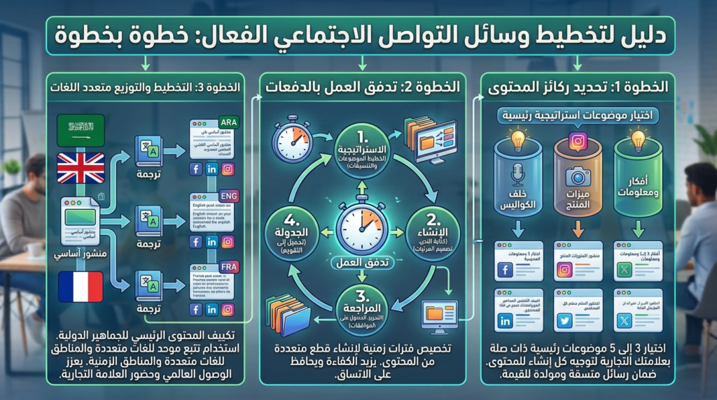 قالب تقويم محتوى لوسائل التواصل الاجتماعي للشركات النامية