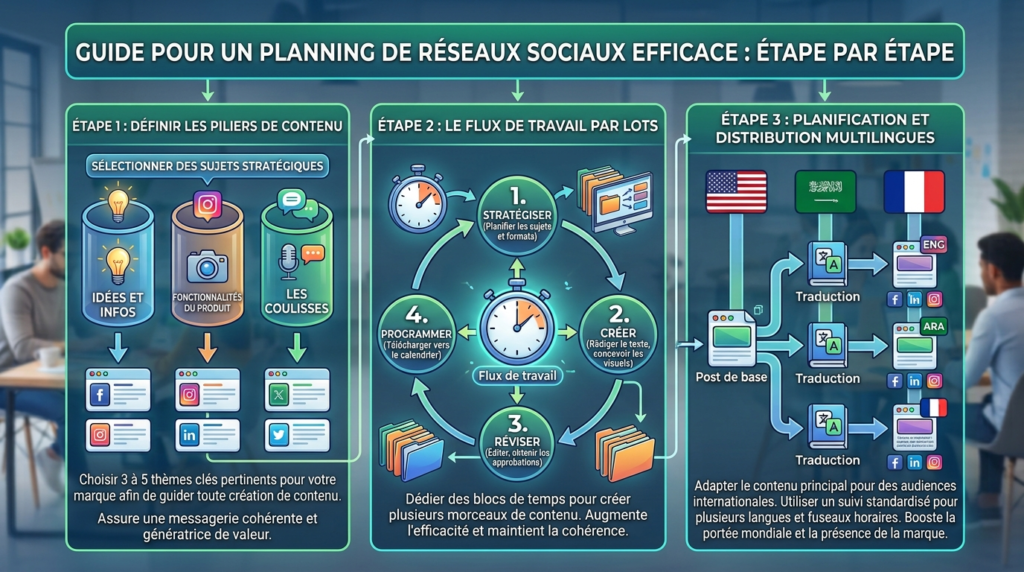 Modèle de Calendrier de Contenu pour Réseaux Sociaux pour Entreprises en Croissance