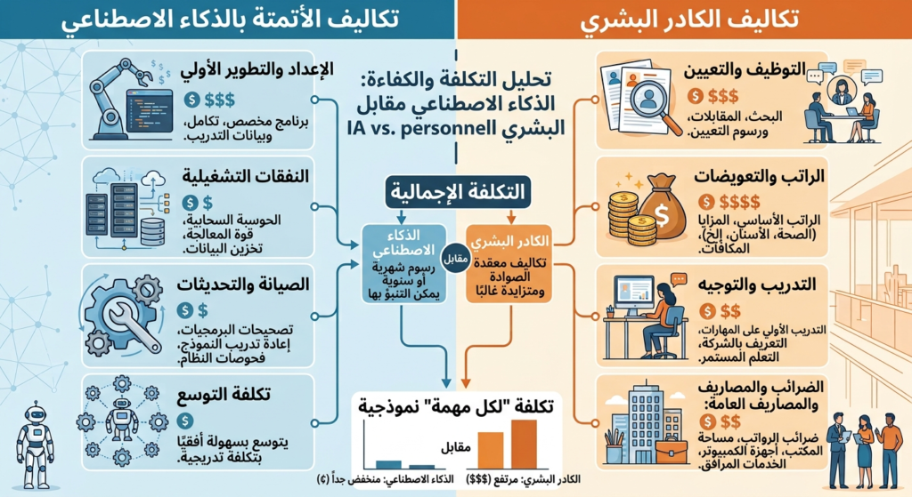 أتمتة الذكاء الاصطناعي مقابل التوظيف: مقارنة تكلفة حقيقية
