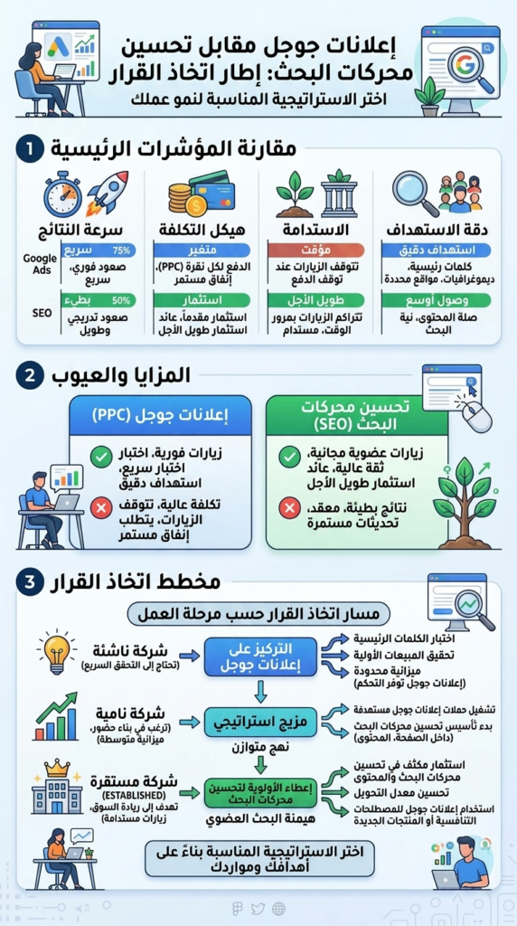 إعلانات جوجل مقابل السيو: بأيهما تستثمر أولاً؟