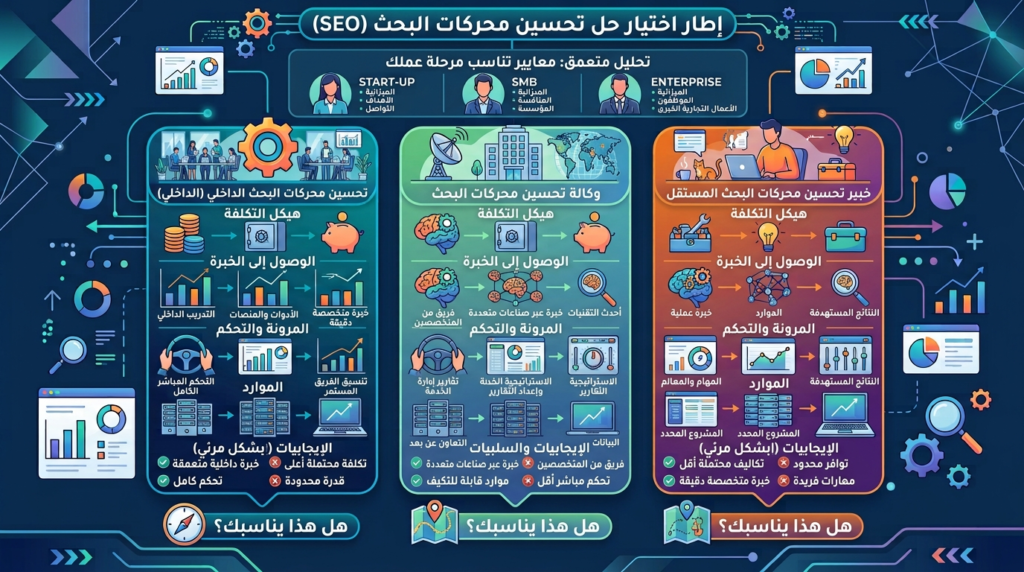 السيو الداخلي مقابل وكالة سيو مقابل مستقل: ما المناسب لشركتك؟