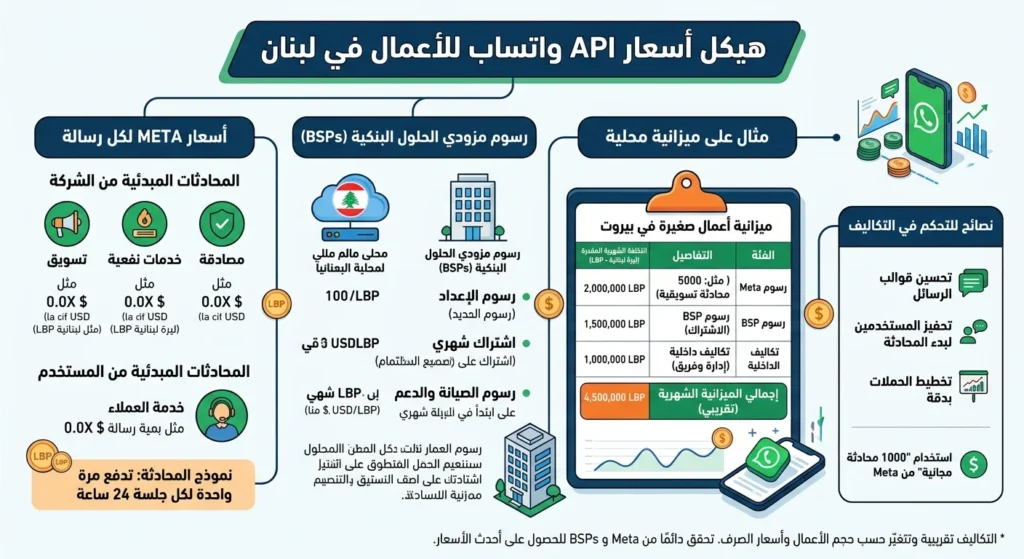 أسعار واتساب بزنس API في لبنان والخليج: التكلفة الكاملة